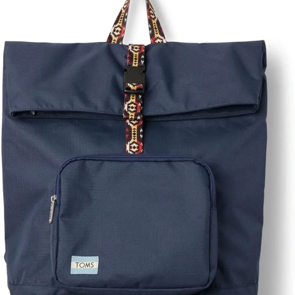 TOMS Dark Blue Backpack with Patterned Strap - Picture 1 of 3